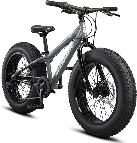 Mongoose Argus ST Kids Fat Tire Mounatin Bike, 20Inch Wheels, Mechanical Disc Brakes, 7Speed, Grey