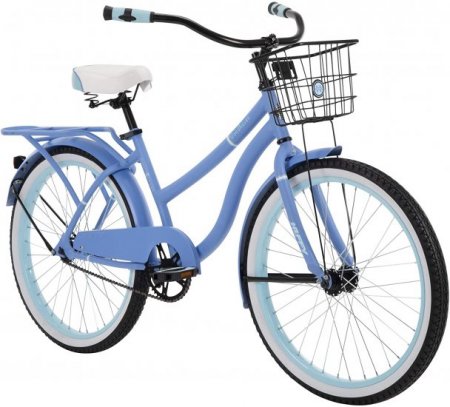 Huffy Woodhaven Cruiser Bike, Men's or Women's, 24 Inch,With Basket & Rear Rack,Matte Periwinkle