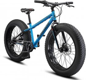 Mongoose Argus ST Youth Fat Tire Mountain Bike, 24-Inch Wheels, Mechanical Disc Brakes, 7-Speed, Blue