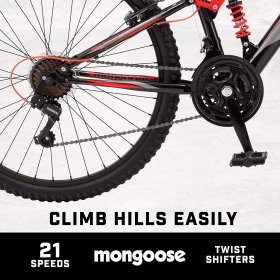 Mongoose Status Mountain Bike, Mens and Womens, Aluminum Frame, Black/Red