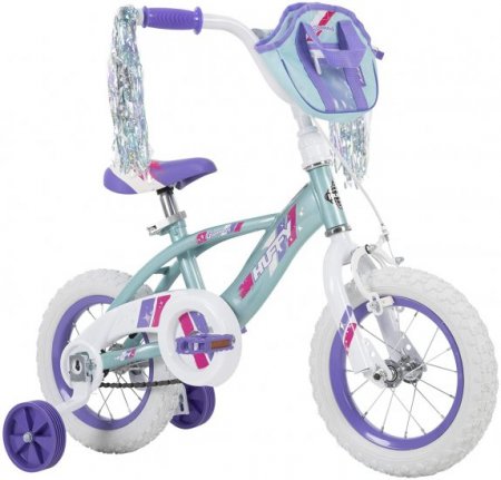 Huffy Kid Bike 12 inch Glimmer Quick Connect Assembly, Blue w/ Streamers & Bag