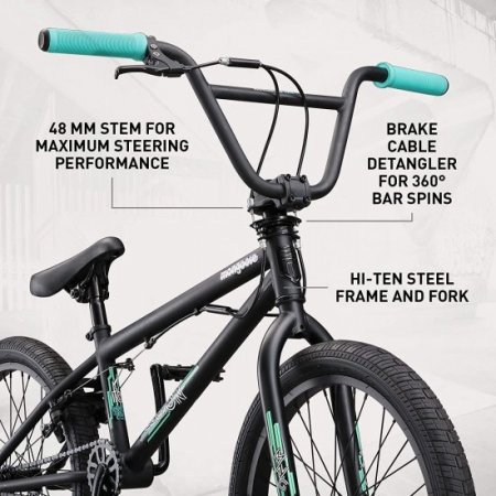 Mongoose Legion L10 Freestyle BMX Bike Line for Beginner-Level to Advanced Riders, Steel Frame, 20-Inch Wheels, Black/Teal