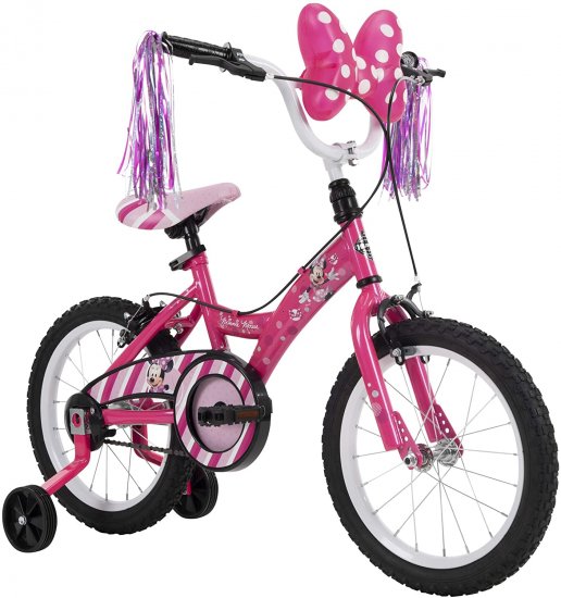 Huffy Disney Minnie Girl\'s Bike for Kids, Training Wheels,16 Inch,Peony Pink Gloss