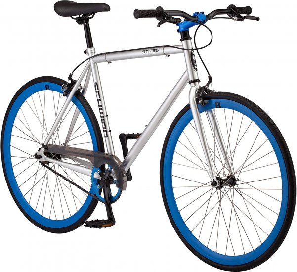 Schwinn Stites Fixie Adult Commuter Road Bike, Single-Speed, Steel Stand-Over Frame, 700c Wheels, Flip-Flop Hub, Silver