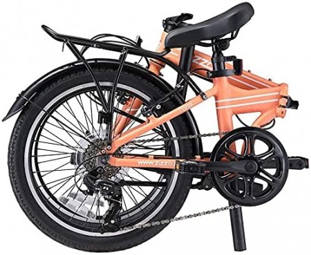 ZiZZO Forte Heavy Duty 29 lb Folding Bike-Lightweight Aluminum Frame Genuine Shimano 7-Speed 20-Inch Folding Bike with Fenders, Rack and 300 lb. Weight Limit,Coral