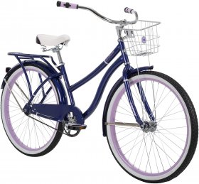 Huffy Woodhaven Cruiser Bike, Men's or Women's, 26 Inch,With Basket & Rear Rack,Midnight Purple