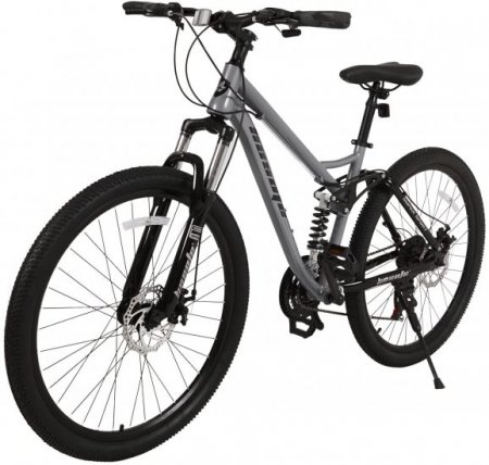 hosote Full Suspension Mountain Bike, 21 Speed Shimano Drivetrain, 26 inch Wheels MTB Bicycle with Dual Disc Brake for Men Women Youth Adult, Gray