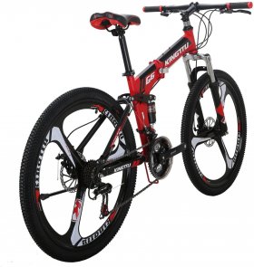 Mountain Bike LZ-G6 26inches Dual Disc Brake Folding Mountain Bicycle Full_Suspension Bicycle 3-Spokes Wheels 21speeds Outdoors Cycling