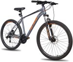 Hiland Mountain Bike 27 Speeds, Lock-Out Suspension Fork, Aluminum Frame 27.5 inch Wheel, Grey&Orange