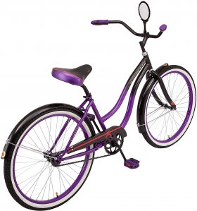 Schwinn Disney Queen Adult Classic Cruiser Bike, 26-Inch Wheels, Low Step Through Steel Frame, Single Speed, Large Saddle, Coaster Brakes, Purple
