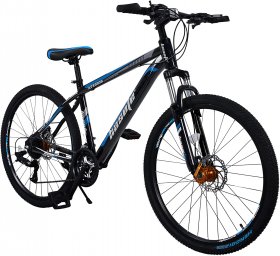 hosote 26 Inch Mountain Bike for Men and Women, Suspension Fork Mountain Bicycle, 21 Speed High-Tensile Carbon Steel Frame MTB with Dual Disc Brake for Adult Youth, Blue