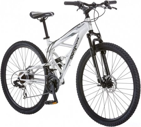 Mongoose Impasse Mens Mountain Bike, Aluminum Frame, Twist Shifters, Front and Rear Disc Brakes, Silver