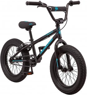 Mongoose Argus MX Kids Fat Tire Mountain Bike, 16 Inch, Single Speed, 3-4.25-Inch Wide Tires, Black