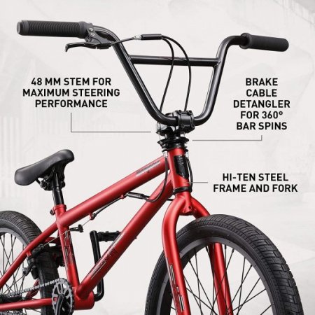 Mongoose Legion L10 Freestyle BMX Bike Line for Beginner-Level to Advanced Riders, Steel Frame, 20-Inch Wheels, Red