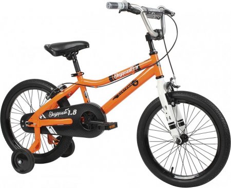 Duzy Customs Skyquest Kids Bike Boys and Girls 18 Inch, Orange, Quick Assemble Training Wheels, and Fold Out Pedals