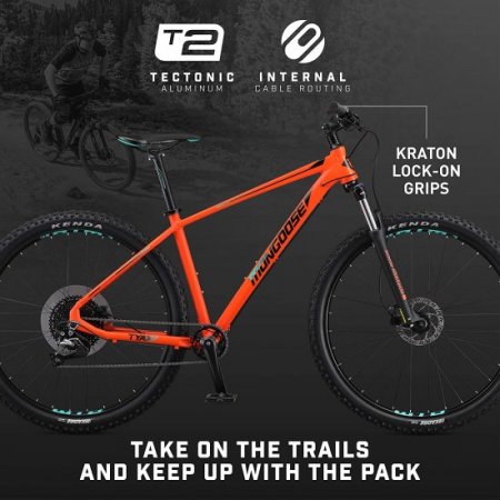 Mongoose Mountain Bike, 29-Inch Wheels, Tectonic T2 Aluminum Frame, Rigid Hardtail, Hydraulic Disc Brakes, Orange