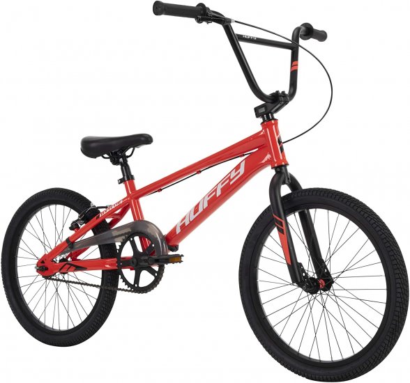 Huffy Axilus 20\" BMX Bike for Kids, Steel Frame, Racing BMX Style,Neon Red