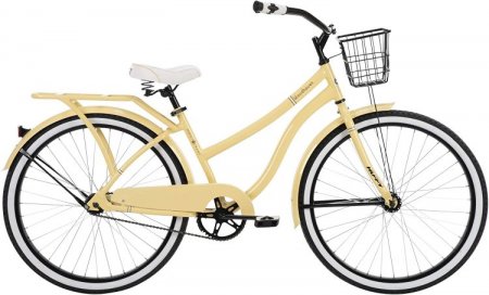 Huffy Woodhaven Cruiser Bike, Men's or Women's, 26 Inch,With Basket & Rear Rack,Cream Yellow