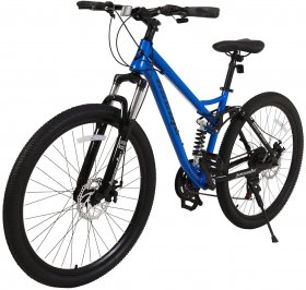 hosote Full Suspension Mountain Bike, 21 Speed Shimano Drivetrain, 26 inch Wheels MTB Bicycle with Dual Disc Brake for Men Women Youth Adult, Blue