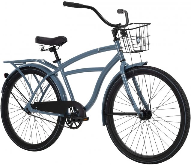 Huffy Woodhaven Cruiser Bike, Men\'s or Women\'s, 26 Inch,With Basket & Rear Rack,Stone Blue Gloss