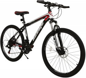 hosote 26 Inch Mountain Bike with Aluminum Frame for Men and Women, Shimano 21 Speeds Lightweight MTB Bicycle with Suspension Fork, Dual Disc Brake, Red