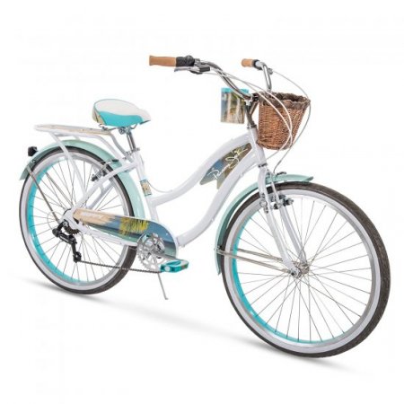 Huffy Panama Jack Women's Beach Cruiser Bike 26 inch 6-Speed, Lightweight, Pearl White