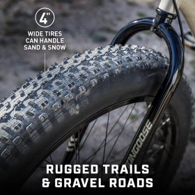 Mongoose Malus Adult Fat Tire Mountain Bike, 26-Inch Wheels, 7-Speed, Twist Shifters, Steel Frame, Mechanical Disc Brakes, Tan