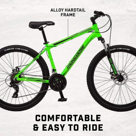 Mongoose Switchback Adult Mountain Bike, 8-21 Speeds, 27.5-Inch Wheels, Aluminum Frame, Disc Brakes, Neon Green