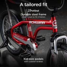 Schwinn Krate Evo Classic Kids Bike, 16-Inch Wheels, Boys and Girls Ages 3-5 Years, Removable Training Wheels, Coaster Brakes, Apple Red
