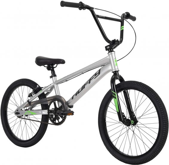 Huffy Axilus 20\" BMX Bike for Kids, Steel Frame, Racing BMX Style,Matte Silver