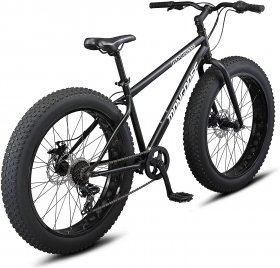 Mongoose Malus Adult Fat Tire Mountain Bike, 26-Inch Wheels, 7-Speed, Twist Shifters, Steel Frame, Mechanical Disc Brakes, Matte Black