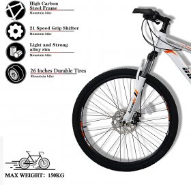 hosote 26 Inch Mountain Bike for Men and Women, Suspension Fork Mountain Bicycle, 21 Speed High-Tensile Carbon Steel Frame MTB with Dual Disc Brake for Adult Youth, Orange