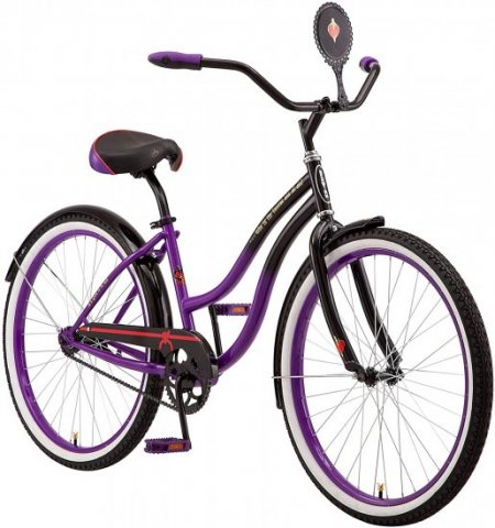 Schwinn Disney Queen Adult Classic Cruiser Bike, 26-Inch Wheels, Low Step Through Steel Frame, Single Speed, Large Saddle, Coaster Brakes, Purple