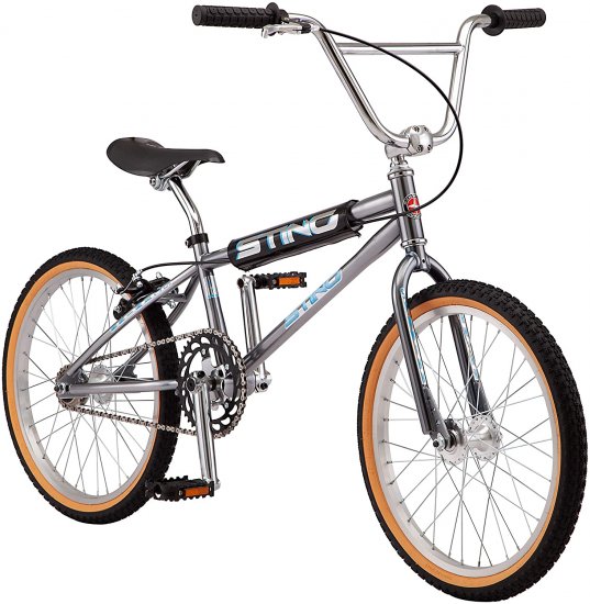 Schwinn Sting Pro and Predator Cruiser BMX Bike for Kids, Adults, Retro Design, Single-Speed, Hi-Ten Steel Frame, 20 Inch Wheels, Gray