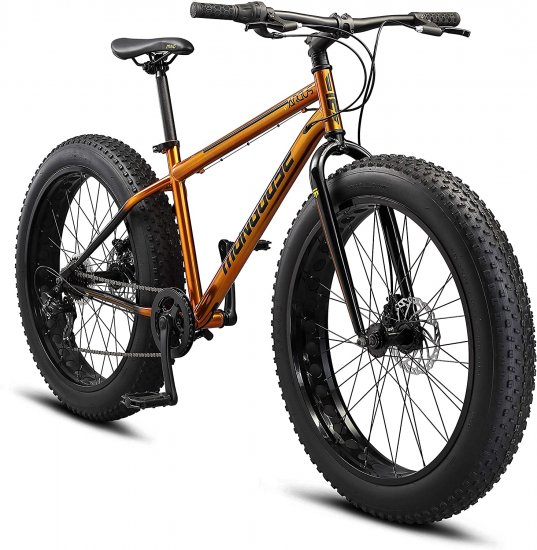 Mongoose Argus ST Adult Fat Tire Mountain Bike, 26-Inch Wheels, Medium 18-Inch Frame, Mechanical Disc Brakes, 7-Speed, Copper