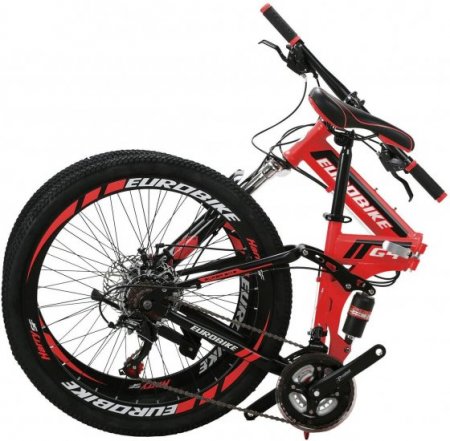 Eurobike 26 Inch Mountain Bike Folding Bicycle 21 Speed,Red