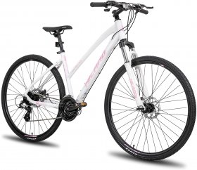 Hiland 700C Hybrid Bicycle Aluminum Shimano 24 Speeds with Lock-Out Suspension Fork Disc Brake City Commuter Comfort Bike