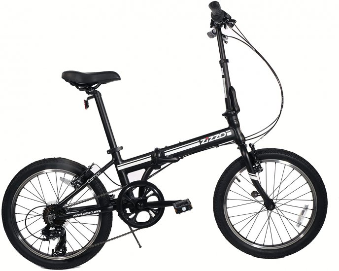 ZiZZO Campo 20 inch Folding Bike with Shimano 7-Speed, Adjustable Stem, Light Weight Aluminum Frame,BLACK