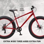 Mongoose Aztec Mens and Womens Fat Tire Bike, 18-Inch Steel Frame, 26-Inch Wheels, 4-Inch knobby tires, Red