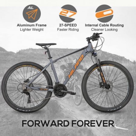 Hiland Mountain Bike 27 Speeds, Lock-Out Suspension Fork, Aluminum Frame 27.5 inch Wheel, Grey&Orange