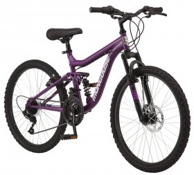 Mongoose Major Mountain Bike, 24-inch wheels, 21 speeds, purple, womens style frame