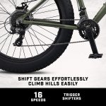 Mongoose Argus Trail Adult Fat Tire Mountain Bike, 26-Inch Wheels, Medium 18-Inch Aluminum Hardtail Frame, Mechanical Disc Brakes, 2x8 Drivetrain, Rapid Fire Shifters, Green