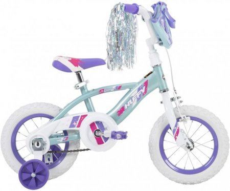 Huffy Kid Bike 12 inch Glimmer Quick Connect Assembly, Blue w/ Streamers & Bag