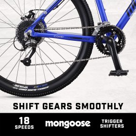 Mongoose Switchback Adult Mountain Bike, 8-21 Speeds, 27.5-Inch Wheels, Aluminum Frame, Disc Brakes, Blue