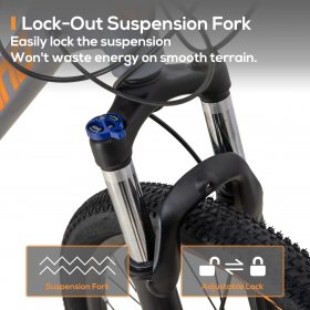 Hiland Mountain Bike 27 Speeds, Lock-Out Suspension Fork, Aluminum Frame 27.5 inch Wheel, Grey&Orange