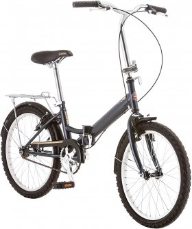 Schwinn Hinge Adult Folding Bike, 20-inch Wheels, Rear Carry Rack, Carrying Bag, Grey