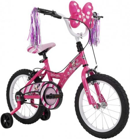 Huffy Disney Minnie Girl's Bike for Kids, Training Wheels,16 Inch,Peony Pink Gloss