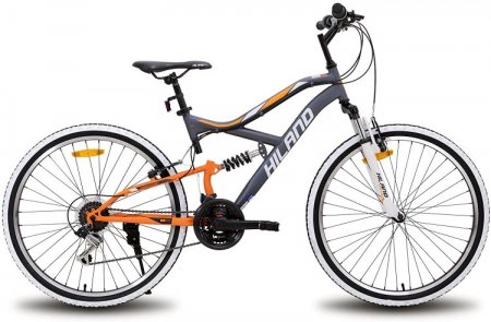 Hiland 26 Inch Mountain Bike Full-Suspension 18/21 Speeds Drivetrain MTB Bicycle,Gray