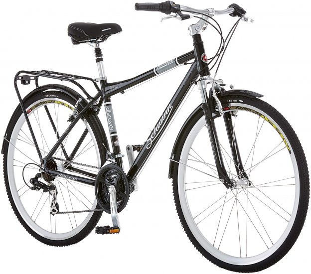 Schwinn Discover Hybrid Bike for Men and Women, 21-Speed, 28-Inch Wheels, Black