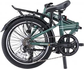 ZiZZO Forte Heavy Duty 29 lb Folding Bike-Lightweight Aluminum Frame Genuine Shimano 7-Speed 20-Inch Folding Bike with Fenders, Rack and 300 lb. Weight Limit (Forest Green)